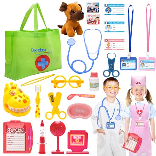 Doctor Costume for Kids, Dress Up Clothes Career Day Costume for Girls Boys Kids Scrubs, Toddler Doctor Play Set Halloween Costume for Girls Toys for Age 4-6, Birthday Gifts for 3 4 5 6 Year Old Girl