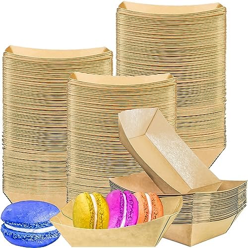 MotBach 150 Pack 1/4 Lb Paper Food Boat Trays Disposable Small Paper Boats,Brown Mini Kraft Paper Food Trays Paper Food Serving Boat Tray Basket for Snacks Fries Popcorn BBQ Sauce Tacos Nacho