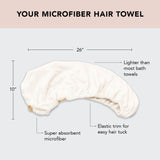 Kitsch Microfiber Hair Towel Wrap for Women - Quick Dry Towel | Microfiber Towel for Hair | Hair Drying Towel Wrap for Long Hair | Hair Towels | Hair Turban Towel for Wet Hair (White Ivory)