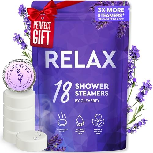 Cleverfy Shower Steamers Aromatherapy - Lavender 18 Pack of Shower Bombs with Essential Oils. Self Care Birthday Gifts for Women and Valentines Day Gifts for Her and Him.