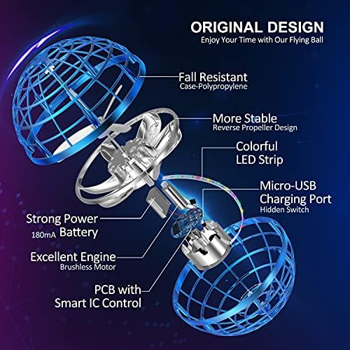 LEMATRIX 2024 Flying Orb Ball Toy, Hover Ball Boomerang Fly Fidget Spinner, Cool Toys Gifts for 6 7 8 9 10 11 12+ Years Old boy Girls Teens, Hand Mini Drone Cosmic Globe, Indoor Outdoor Toys(Blue)
