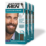 Just For Men Mustache & Beard, Beard Dye for Men with Brush Included for Easy Application, With Biotin Aloe and Coconut Oil for Healthy Facial Hair - Medium-Dark Brown, M-40, Pack of 3