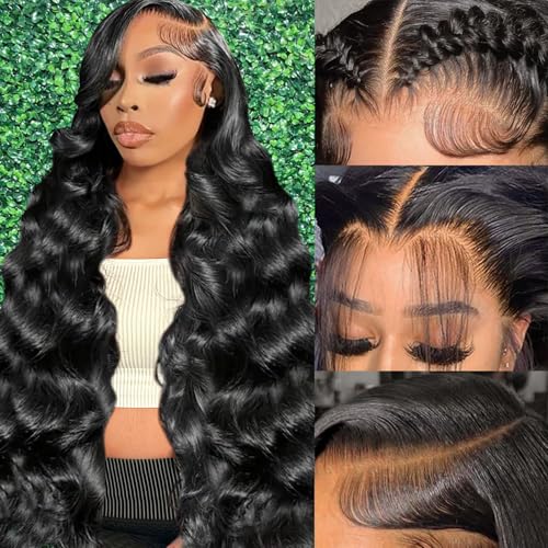 30 Inch 13x6 Lace Front Wigs Human Hair Body Wave Human Hair Wig HD Lace Frontal Glueless Wigs Human Hair Pre Plucked with Baby Hair 180 Density Natural Black