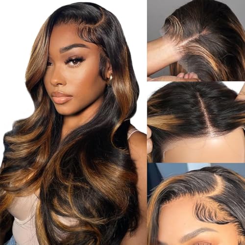 30 inch Blonde Glueless Wigs Human Hair Pre Plucked Pre Cut 1B/30 Glueless Wigs Human Hair 13x4 Honey Blonde Highlight Wig Human Hair Glueless Balayage Human Hair Wig for Women Highlight Wig