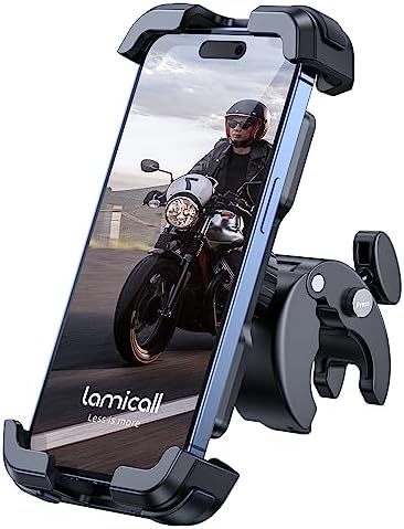 Lamicall Motorcycle Phone Mount, Bike Phone Holder - [Metal Lock] Upgrade Quick Install Handlebar Clip for Bicycle Scooter, Cell Phone Clamp for iPhone 16 15 14 Pro Max, Galaxy, 4.7-6.8" Phones