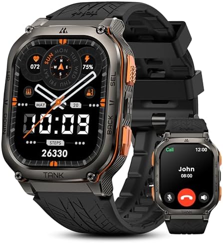 KOSPET Tank M3 Ultra Smart Watch with GPS, 50M Waterproof, Compass, Altitude, Air Pressure, 480mAh Extra Large Battery, Full Stainless Steel, Bluetooth Call, 1.96'' AMOLED Always-on Display, AI Voice