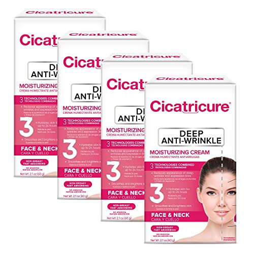 Cicatricure Anti-Wrinkle Face and Neck Cream, Anti-Aging Moisturizer, Reduces Deep Lines, Improved Skin Appearance, For Daily Use, Night Cream, 2.1oz - Pack of 4
