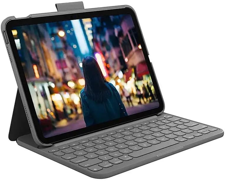 Logitech - Slim Folio Keyboard Case for Apple iPad - Latest Model - (10th Gen) - Oxford Gray (Renewed)