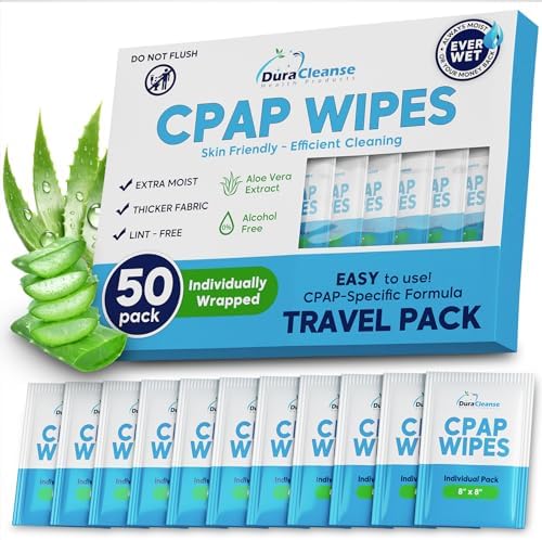 Sleep Mask Wipes - 50 Count Travel Wipes - DuraCleanse Extra Large, Extra Moist Cleaning Wipes for Full Face, Nasal Masks - Unscented Cleaner for Sleep Machine, Supplies and Accessories