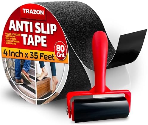 Grip Tape - Heavy Duty Anti Slip Tape for Stairs Outdoor/Indoor Waterproof 4Inch x 35Ft Safety Non Skid Roll for Stair Steps Ramp Traction Tread Staircases Grips Adhesive Non Slip Strips Walk Black