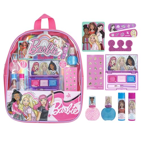 Barbie Makeup Filled Backpack Set, Including Lip Balm, Nail Polish, Nail File, Hair Bows, and Other Accessories, Ages 3+ for Parties, Sleepovers and Makeovers, By Townley Girl