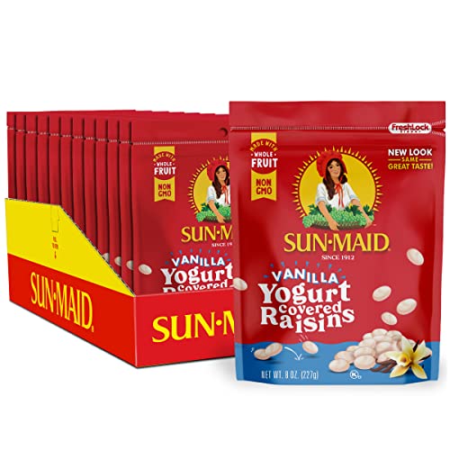 Sun-Maid Vanilla Yogurt Coated Raisins - (12 Pack) 8 oz Resealable Bag - Yogurt Covered Dried Fruit Snack for Lunches and Snacks