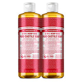 Dr. Bronner's - Pure-Castile Liquid Soap (Rose, 16 ounce, 2-Pack) - Made with Organic Oils, 18-in-1 Uses: Face, Body, Hair, Laundry, Pets and Dishes, Concentrated, Vegan, Non-GMO