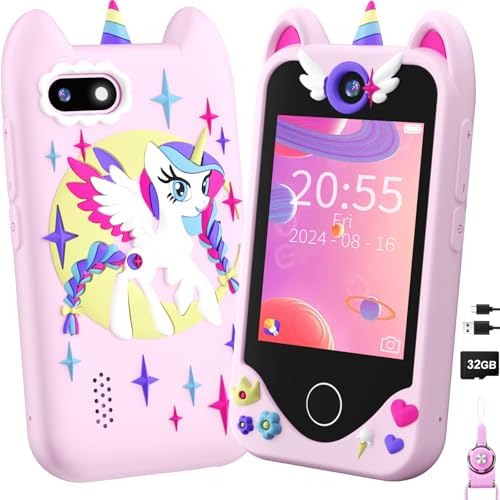 Kids Smart Phone for Girls Gifts - Toddler Christmas Birthday Gift for Age 3 4 5 6 Year Old, Kids Cell Phone Toy with Touchscreen, Dual Cameras, Learning, Music Player, Games with 32 GB Card