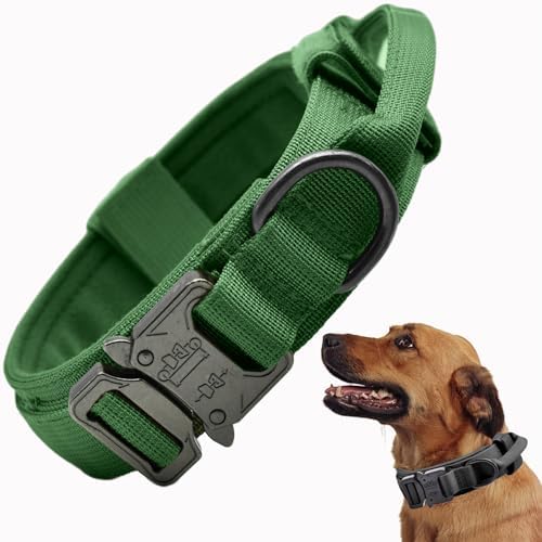 Tactical Dog Collar, Adjustable Military Training Nylon Dog Collar with Control Handle and Heavy Quick-Release Metal Buckle for Small Medium Large Dogs, Emerald Green L