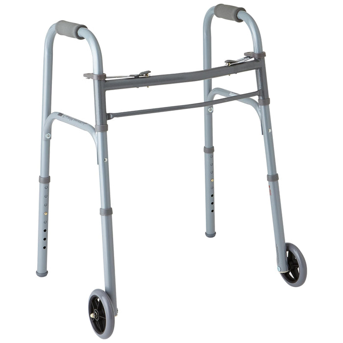 Medline Lightweight Junior/Lower Height Folding Walker with 5” Wheels ( Pack of 4)