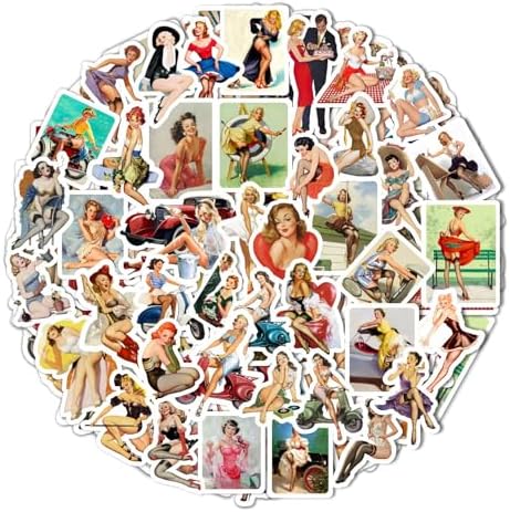 Pin Up Girl Stickers for Water Bottle and Laptop - Pin Up Girl Party Favors & Decorations, Waterproof Vinyl Decals, Retro and Vintage Stickers
