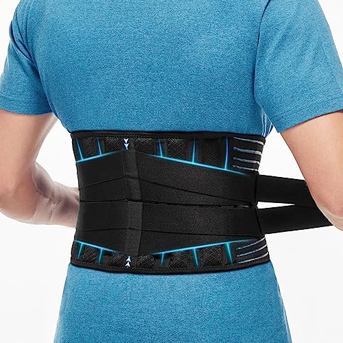 Glofit Back Braces for Lower Back Pain Relief with 6 Stays, Breathable Back Support Belt for Men/Women for work, Anti-skid lumbar support belt with 16-hole Mesh for sciatica