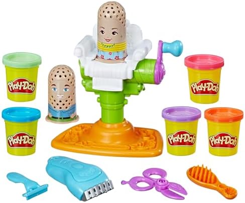 Play-Doh Buzz 'n Cut Fuzzy Pumper Barber Shop Set, Electric Buzzer, 5 Colors of 2-Ounce Cans, Preschool Toys, Christmas Gifts Girls & Boys, Ages 3+ (Amazon Exclusive)