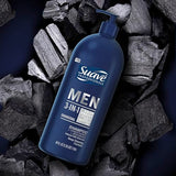 Suave Men Shampoo Conditioner Bodywash 3 in 1 Charcoal &Warm Ginger to Cleanse and Nourish Hair and Skin, 40 oz Pack of 3