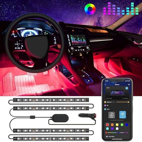 Govee Car LED Lights, Smart Car Interior Lights with App Control, RGB Lights with DIY and Music Mode, 2 Lines Design LED Lights for Cars with Car Charger, 12V