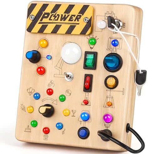 Joyreal Montessori Toddler Busy Board, 19 Led Wooden Sensory Board Educational Toys, Montessori Toys for 1-6 Year Old, Travel Toys Gifts for Toddlers Boys and Girls