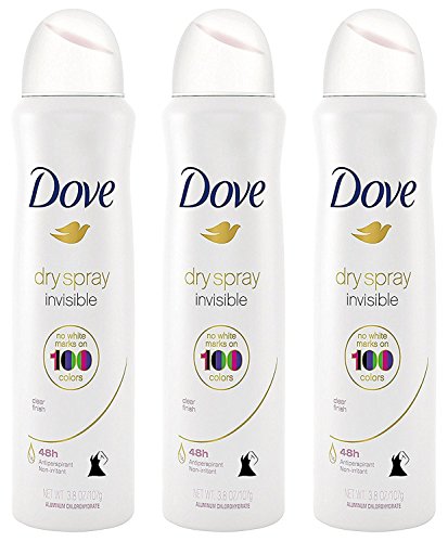 Dove Antiperspirant Dry Spray - Invisible - Clear Finish - 3.8 OZ (107 g) Per Can - Pack of 3 Cans