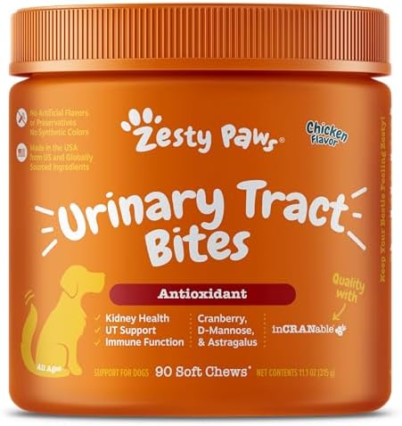 Zesty Paws Cranberry Supplement for Dogs - Bladder Control for Dogs - Urinary Tract Support - Cranberry Chews - Immune & Gut Support - Chicken - 90 Count