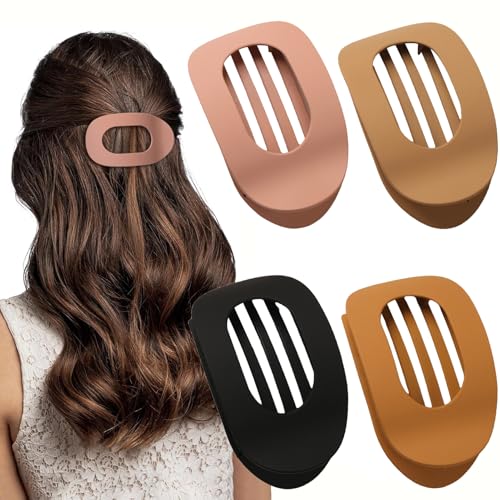 4 PCS Flat Hair Clips, Round Lay Down Hair Claw Clips for Women Girls, French Strong Hold Hair Barrettes for Thick Thin Hair,Comfortable Curved Flat Clips for Lying,Driving and More (Matte)