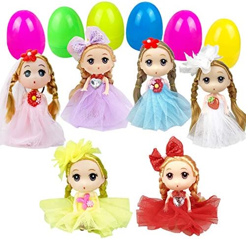 Easter Basket Stuffers Eggs Filled 6 Pack Large Eggs with Cute Dolls Inside, Easter Gifts Colorful Easter Egg Stuffers for Toddlers Kids EasterToys