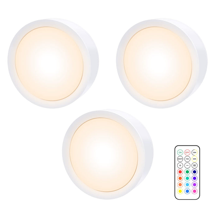 Upgrade Puck Lights with Remote, 3 Pack 13 Color Changing Under Counter Lights, Wireless Under Cabinet Lights Battery Powered, Dimmable Battery Operated Light, Stick On Lights