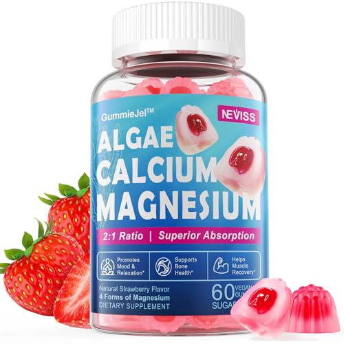 Calcium Supplement Gummy - Bone Strength with Algae Calcium 600mg, Magnesium 300mg, Zinc, D3 & B12 Complex - Plant-Based Calcium Magnesium 2:1 Ratio, Calcium Citrate Alternative, Gut-Friendly, 1Pack