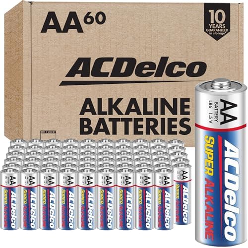 ACDelco 60-Count Double AA Batteries, Maximum Power Super Alkaline Battery, 10-Year Shelf Life, Reclosable Packaging
