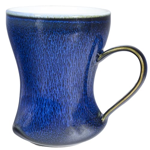 12Oz Color Glazed Ceramic Coffee Mug,Cool Cup With Handle Suitable for Office and Home,Drinking Coffee, Tea, Cocoa and Milk Lead cadmium free, Dishwasher Microwave Safe (Brushed blue)