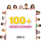 Zenovika Face Painting Kit for Kids - Non-Toxic and Hypoallergenic Face Paint Kit with 24 Colors, Stencils, Book, and Professional Halloween Makeup Kit - Safe and Easy to Use Face Paint Kit for Kids