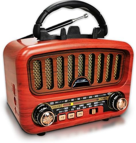 Vintage Radio Retro Bluetooth Speaker, AM/FM/SW Portable Radio 5W Large Speaker and Bluetooth 5.0, Transistor Radio Supports USB/TF/AUX Function, Small Radio for Camping, Hiking or Walking