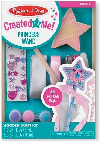 Melissa & Doug Created By Me Paint & Decorate Your Own Wooden Princess Wand Craft Kit, Pink Princess Crafts Great For Rainy Days, Toys For Kids Ages 4+