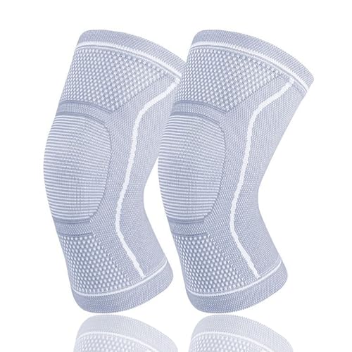 Compression Knee Sleeve for Men Women - Bamboo Charcoal Knee Brace for Sport Running (Gray, Large)