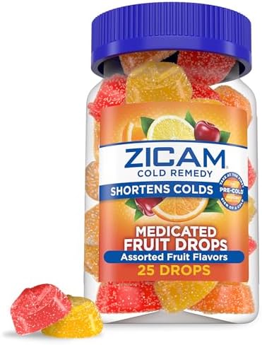 Zicam Cold Remedy Zinc Medicated Fruit Drops, Assorted Flavors, Homeopathic, Cold Shortening Medicine, Shortens Cold Duration, 25 Count