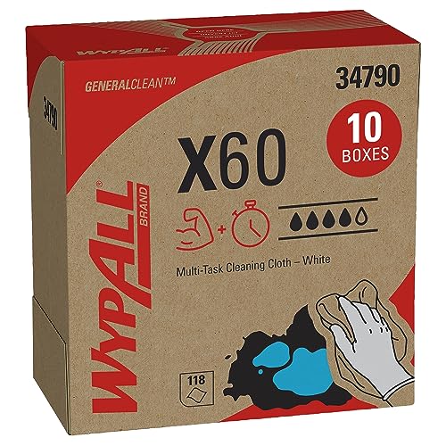 Wypall GeneralClean X60 Multi-Task Cleaning Cloths (34790), 118 Sheets per Pop-Up Box, Strong and Absorbent Towels, White (10 Boxes/Case, 1,180 Total)