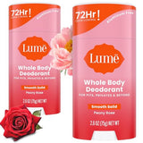 Lume Whole Body Deodorant - Smooth Solid Stick - 72 Hour Odor Control - Aluminum Free, Baking Soda Free and Skin Safe - 2.6 Ounce (Pack of 2) (Peony Rose)