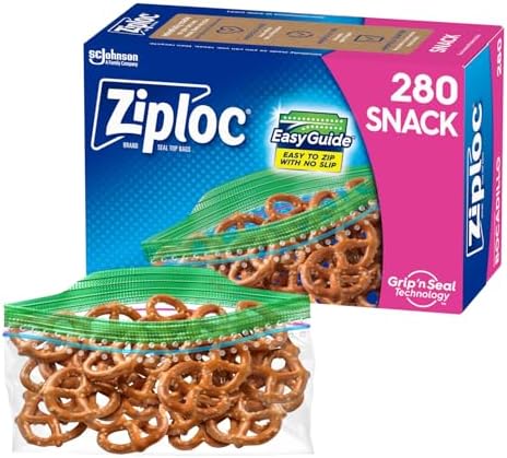 Ziploc Snack Bags with EasyGuide Texture, Small Plastic Storage Bags with Grip 'N Seal Technology, 280 Bags Total