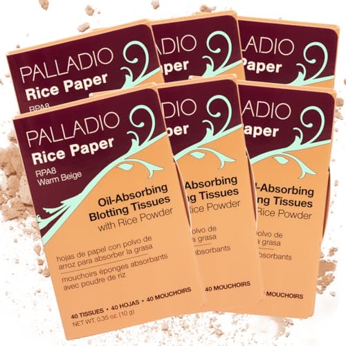 Palladio Rice Paper Facial Tissues for Oily Skin, Face Blotting Sheets Made from Natural Rice, Oil Absorbing Paper with Rice Powder, 2 Sided, Instant Results, Warm Beige, 40 Count (Pack of 3)