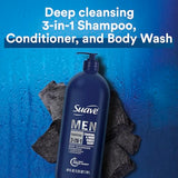 Suave Men Shampoo Conditioner Bodywash 3 in 1 Charcoal &Warm Ginger to Cleanse and Nourish Hair and Skin, 40 oz Pack of 3