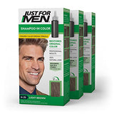 Just For Men Shampoo-In Color (Formerly Original Formula), Mens Hair Color with Keratin and Vitamin E for Stronger Hair - Light Brown, H-25, Pack of 3