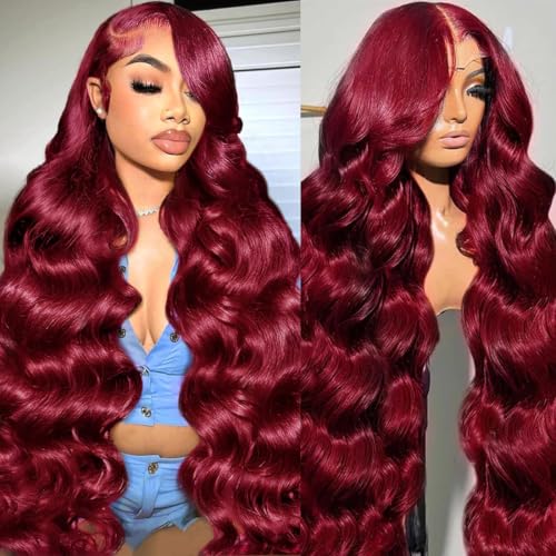 99J Burgundy Wig Human Hair 13x6 Body Wave Lace Front Wigs Human Hair 180% Density 99j Burgundy Lace Front Wigs Human Hair Red Wine Glueless Wigs Human Hair Pre Plucked for Women 22 Inch