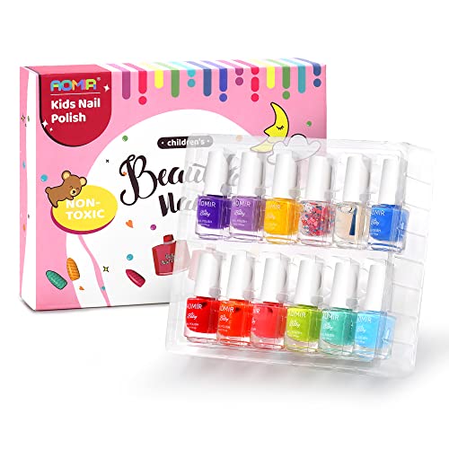 kids nail polish set,Non Toxic Kids Nail Polish Set for Toddler,Water-Based Natural Safe Quick Dry Nail Polish Kit,Birthday Gift Nail Polish Set for Girl (11 Colors + 1 Coat) Kids Ages 3+