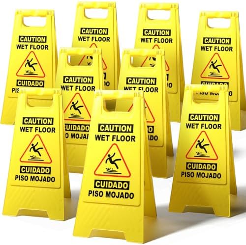 XPCARE 24 Inches Caution Wet Floor Sign, 9PACK Yellow Bilingual Double-Sided Safety Warning Signs,A Frame Safety Wet Floor Signs Commercial