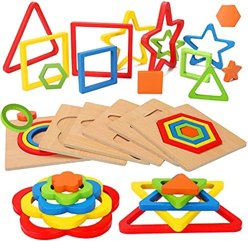 Toddler Puzzles Montessori Toy Wooden Shape Sorting Puzzle Sensory Toy Toddler Activities Preschool Learning Educational Autistic Developmental Toy 1 2 3 Year Old 1-3 0-2 Dementia Game