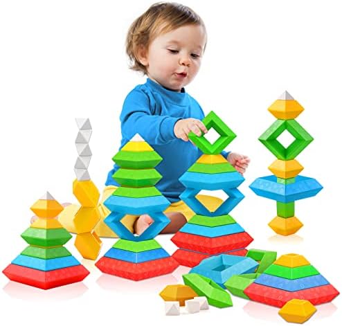 Montessori Toys for 1 2 3 4 5 Year Old Boys Girls Toddlers Preschool Learning Activities 30Pcs Building Blocks Stacking Educational Toys STEM Sensory Toys Gifts for Kids Age 1-2 2-4